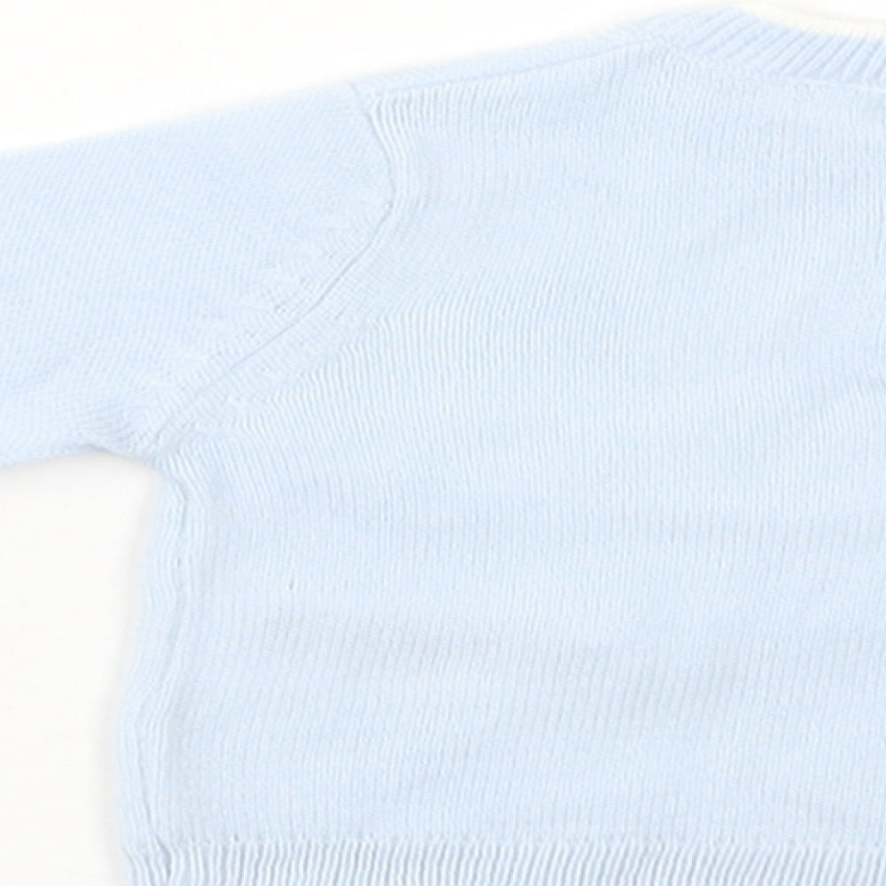 Bonjour Bebe Baby Blue Acrylic Pullover Jumper Size 0-3 Months Button - Star Print