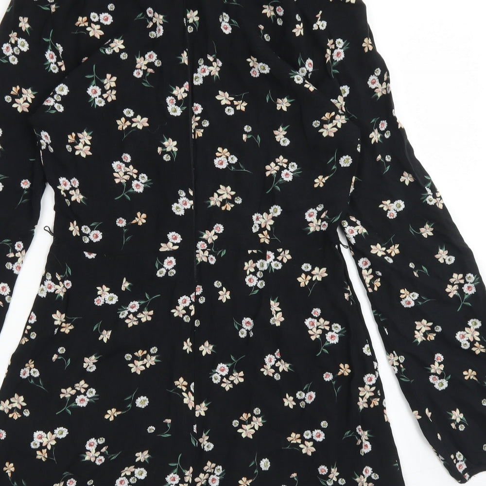 Topshop Womens Black Floral Viscose Romper One-Piece Size 6 Zip