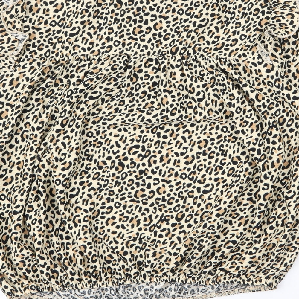 Dorothy Perkins Womens Beige Animal Print Polyester Basic Blouse Size 6 Mock Neck - Leopard print