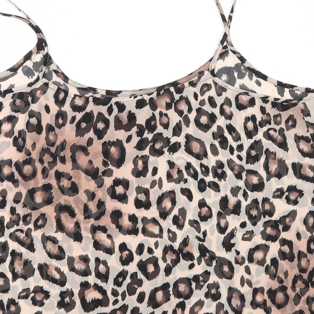 Topshop Womens Beige Animal Print Polyester Camisole Blouse Size 10 Round Neck - Leopard print