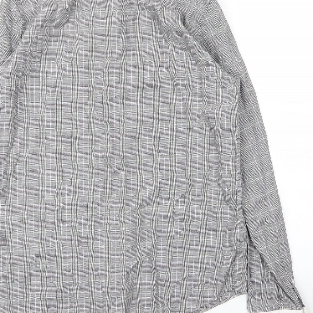 Limehaus Mens Grey Plaid Cotton Button-Up Size 15.5 Collared Button