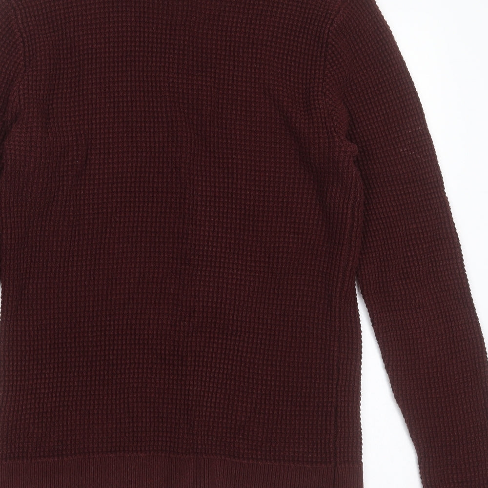 H&M Womens Purple Round Neck Acrylic Pullover Jumper Size S - waffle knit, burgundy