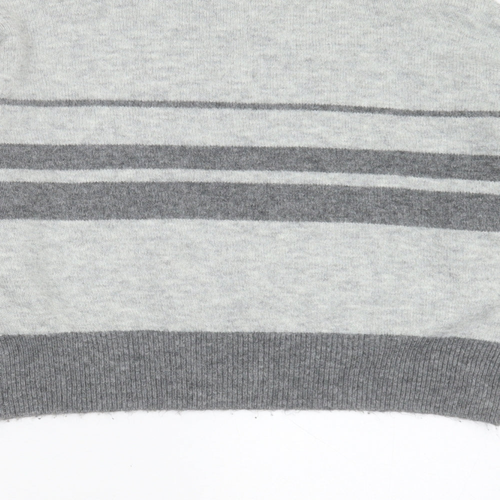 Topshop Womens Grey Round Neck Striped Acrylic Pullover Jumper Size 8