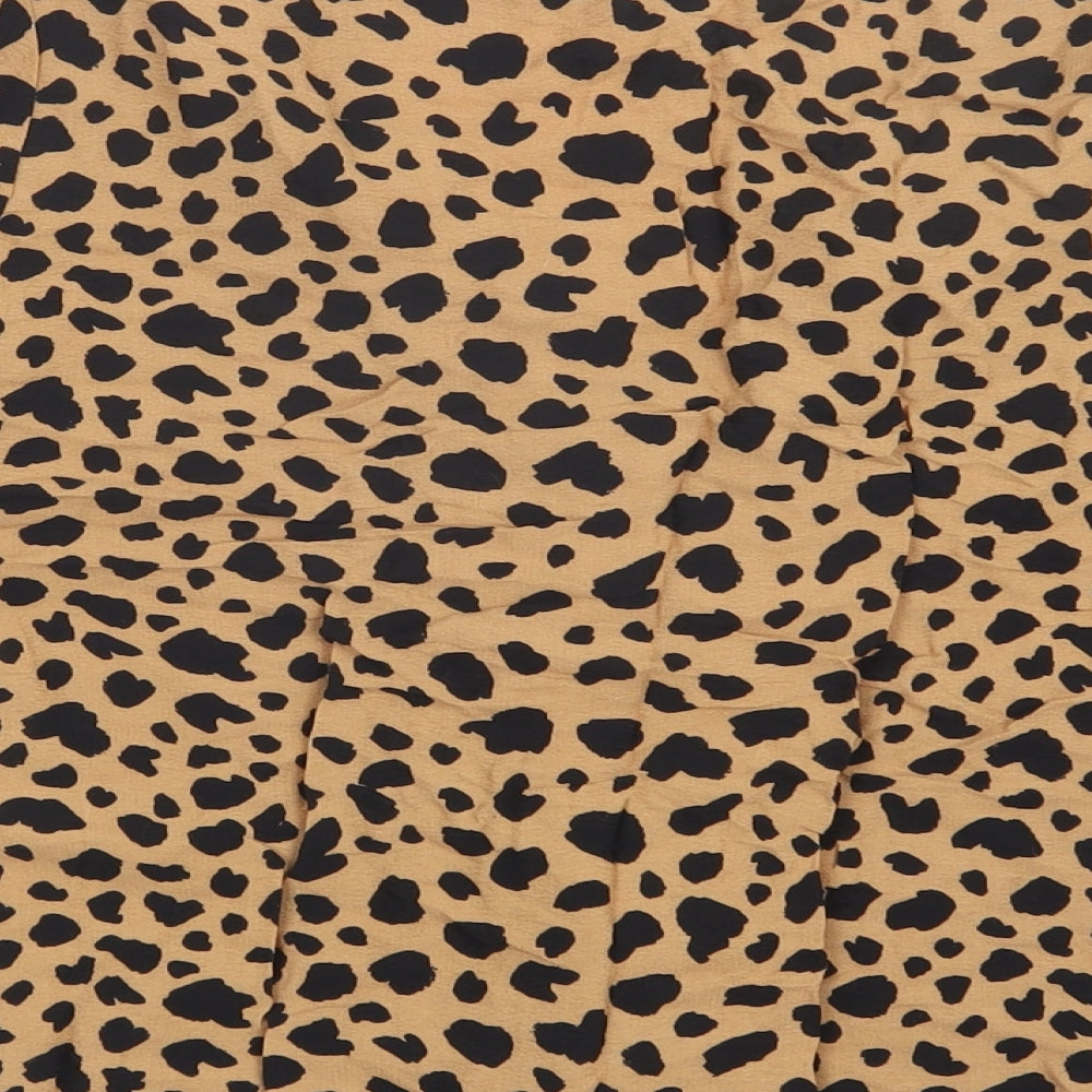 Warehouse Womens Beige Animal Print Viscose Basic Blouse Size 12 Collared