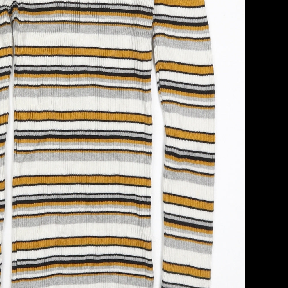 Topshop Womens Yellow Round Neck Striped Acrylic Pullover Jumper Size XS