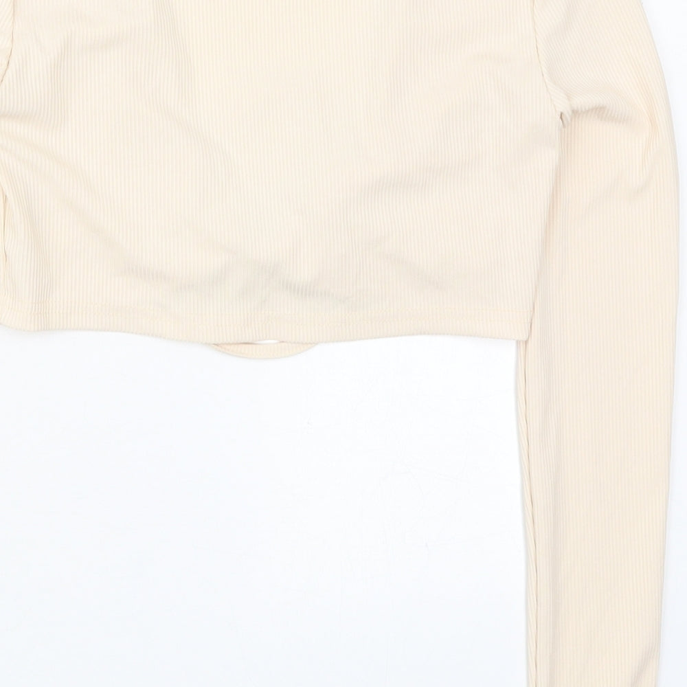 SheIn Womens Beige Round Neck Polyester Cardigan Jumper Size S
