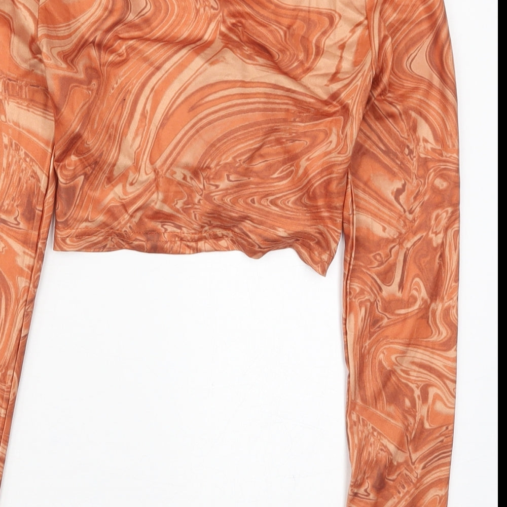 SHEIN Womens Orange Polyester Cropped T-Shirt Size S Off the Shoulder - Abstract