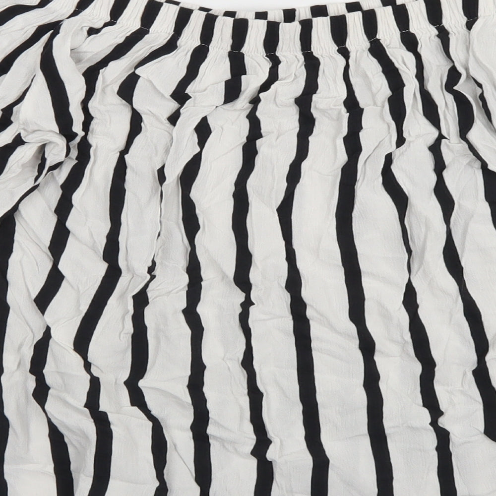 Select Womens White Striped Viscose Cropped Blouse Size 10 Off the Shoulder
