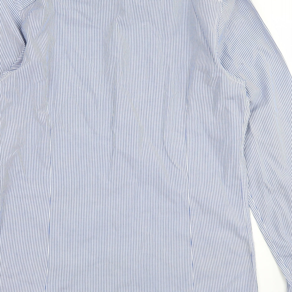 Burton Mens Blue Striped Polyester Button-Up Size S Collared Button