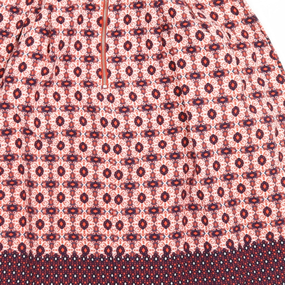 Topshop Womens Red Floral Cotton A-Line Skirt Size 8 Zip