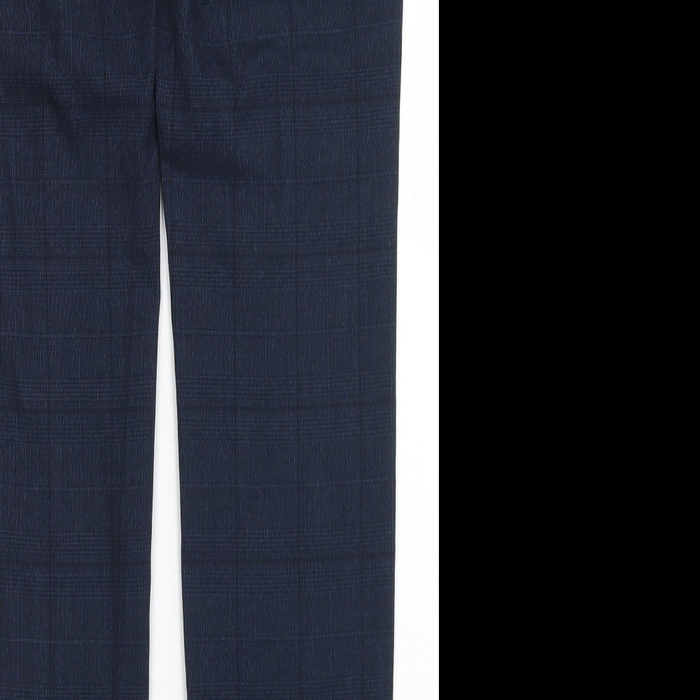 Next Mens Blue Plaid Polyester Dress Pants Trousers Size 30 in L31 in Regular Button