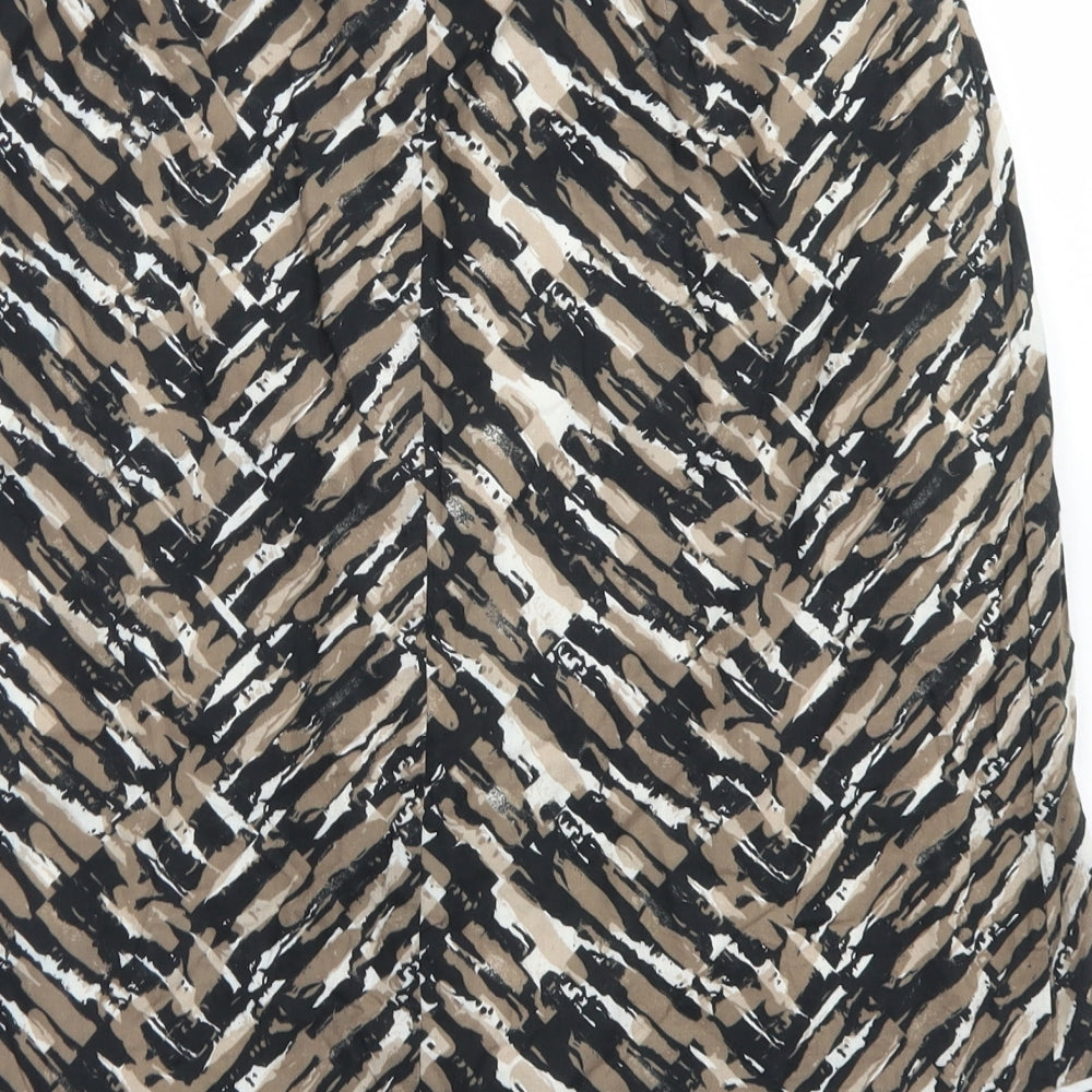 Marks & SPencer Womens Brown Geometric Cotton A-Line Skirt Size 8 Zip