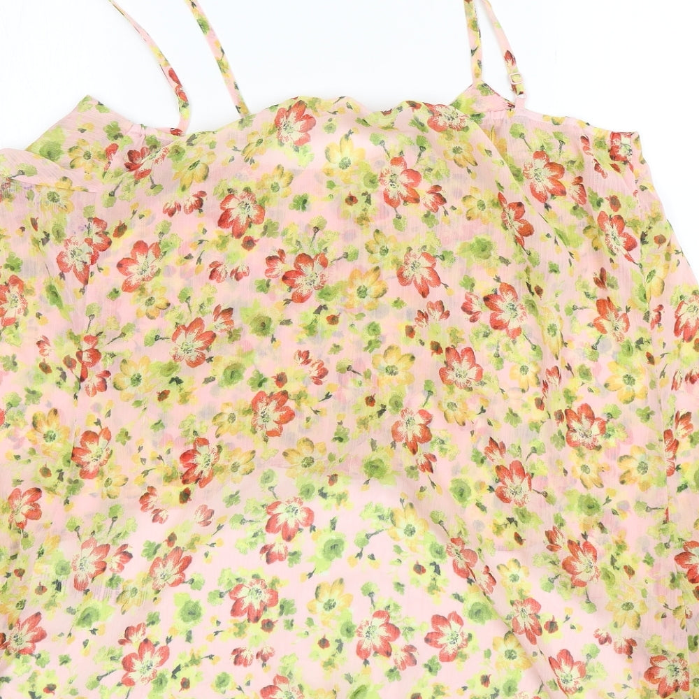 Miss Selfridge Womens Multicoloured Floral Polyester Basic Blouse Size 14 Round Neck