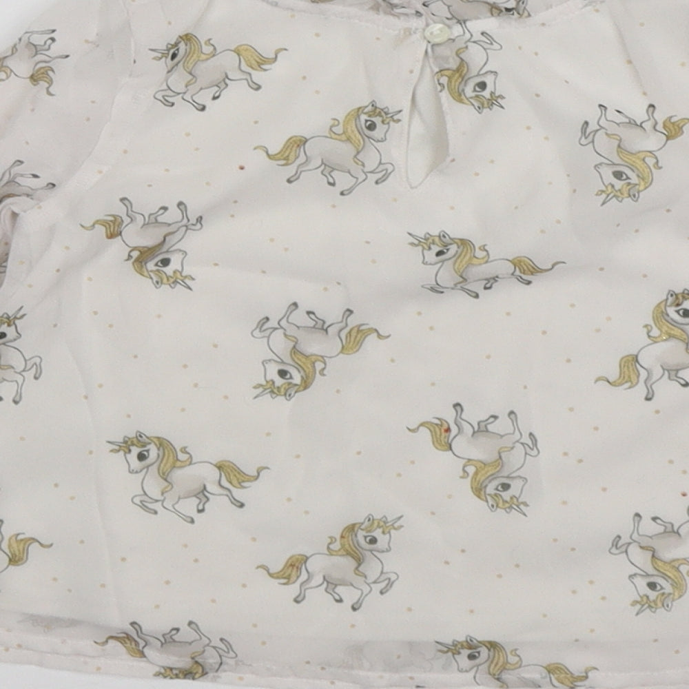 H&M Girls White Polyester Basic Blouse Size 3 Years Round Neck - Unicorn