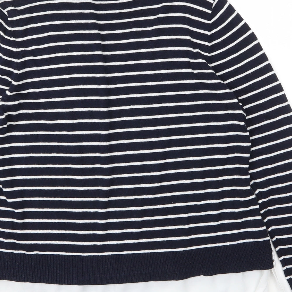 Dorothy Perkins Womens Blue Round Neck Striped Cotton Pullover Jumper Size 14