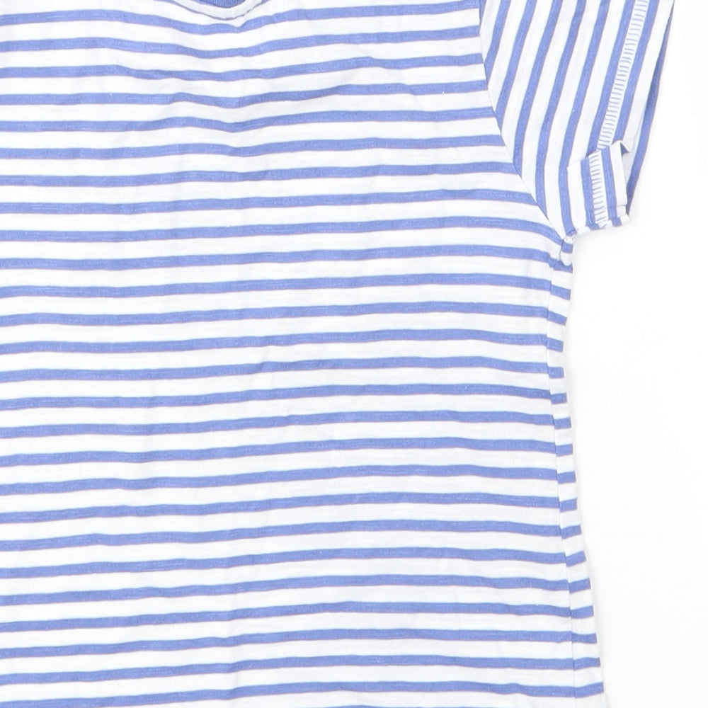 Matalan Girls Blue Striped Cotton Basic T-Shirt Size 12 Months Round Neck
