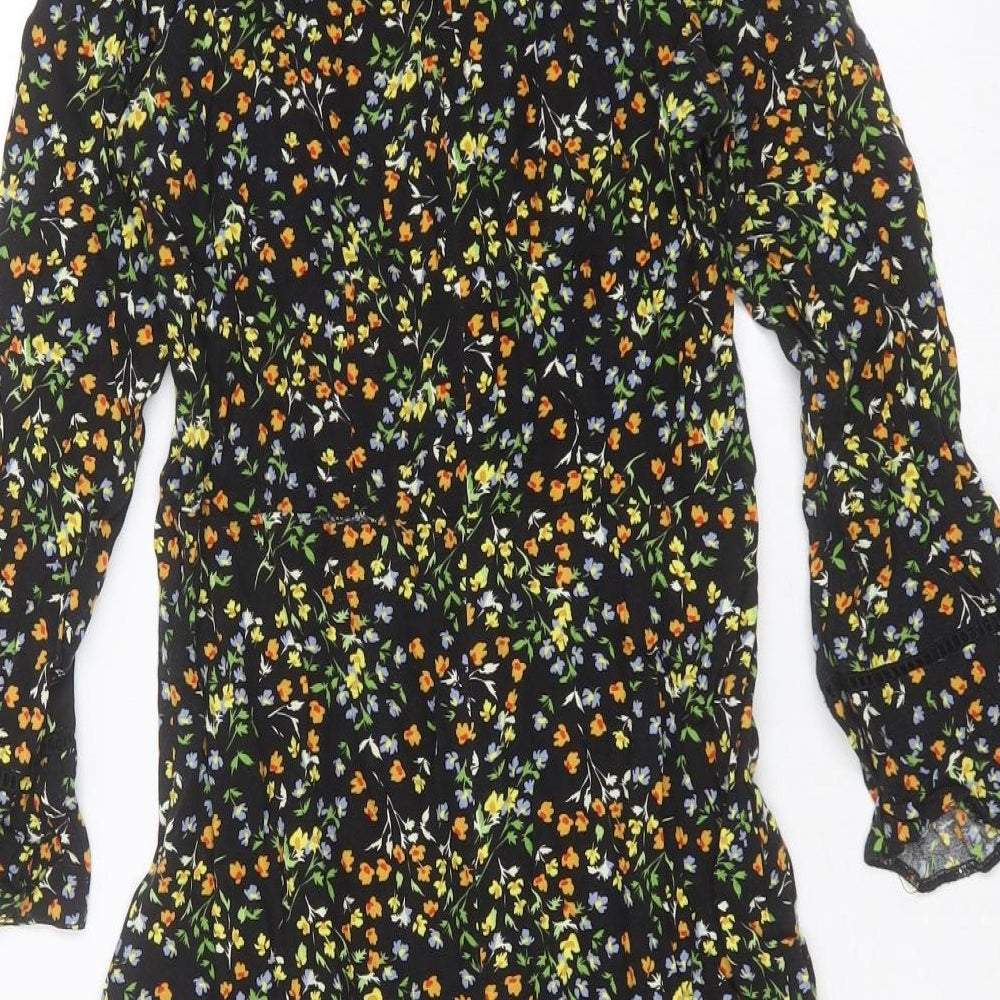 Papaya Womens Black Floral Viscose Shift Size 8 Round Neck