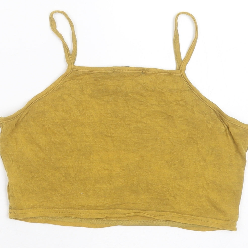 Boohoo Womens Yellow Viscose Cropped T-Shirt Size 8 Square Neck - mustard colour