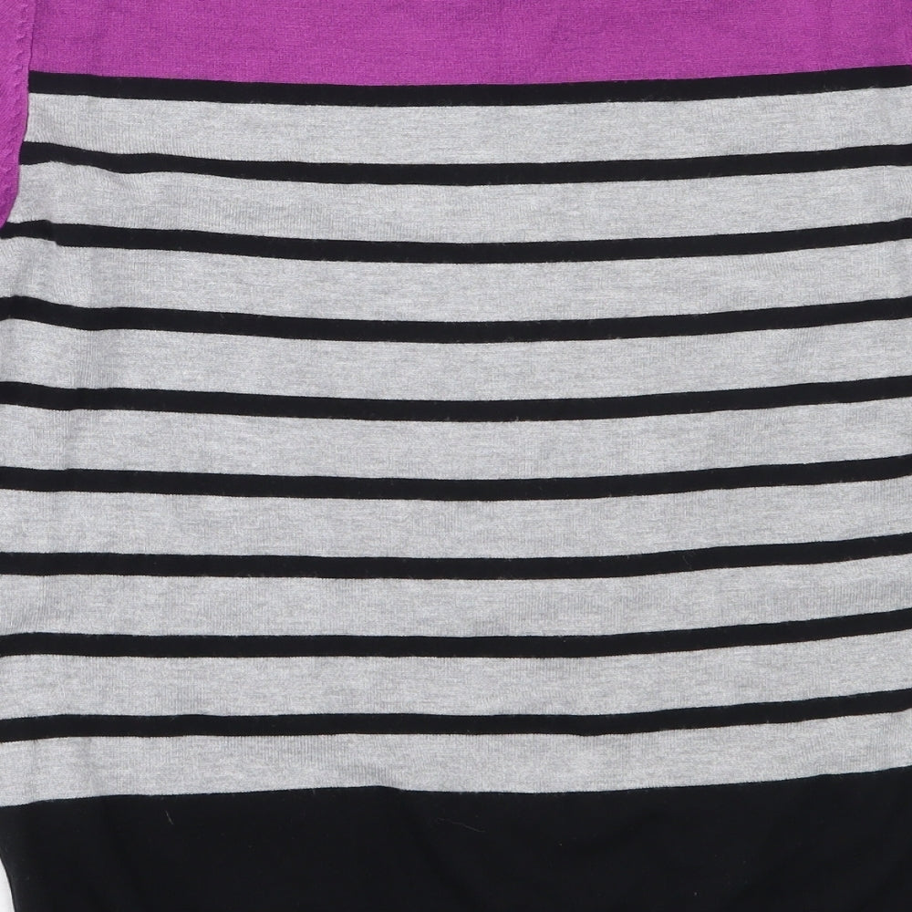 Preworn Womens Purple Round Neck Striped Viscose Pullover Jumper Size 12