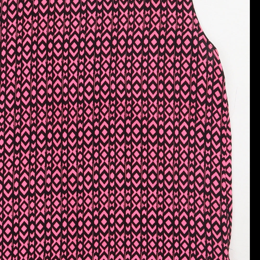 NEXT Womens Pink Geometric Polyester Basic Tank Size 14 Crew Neck