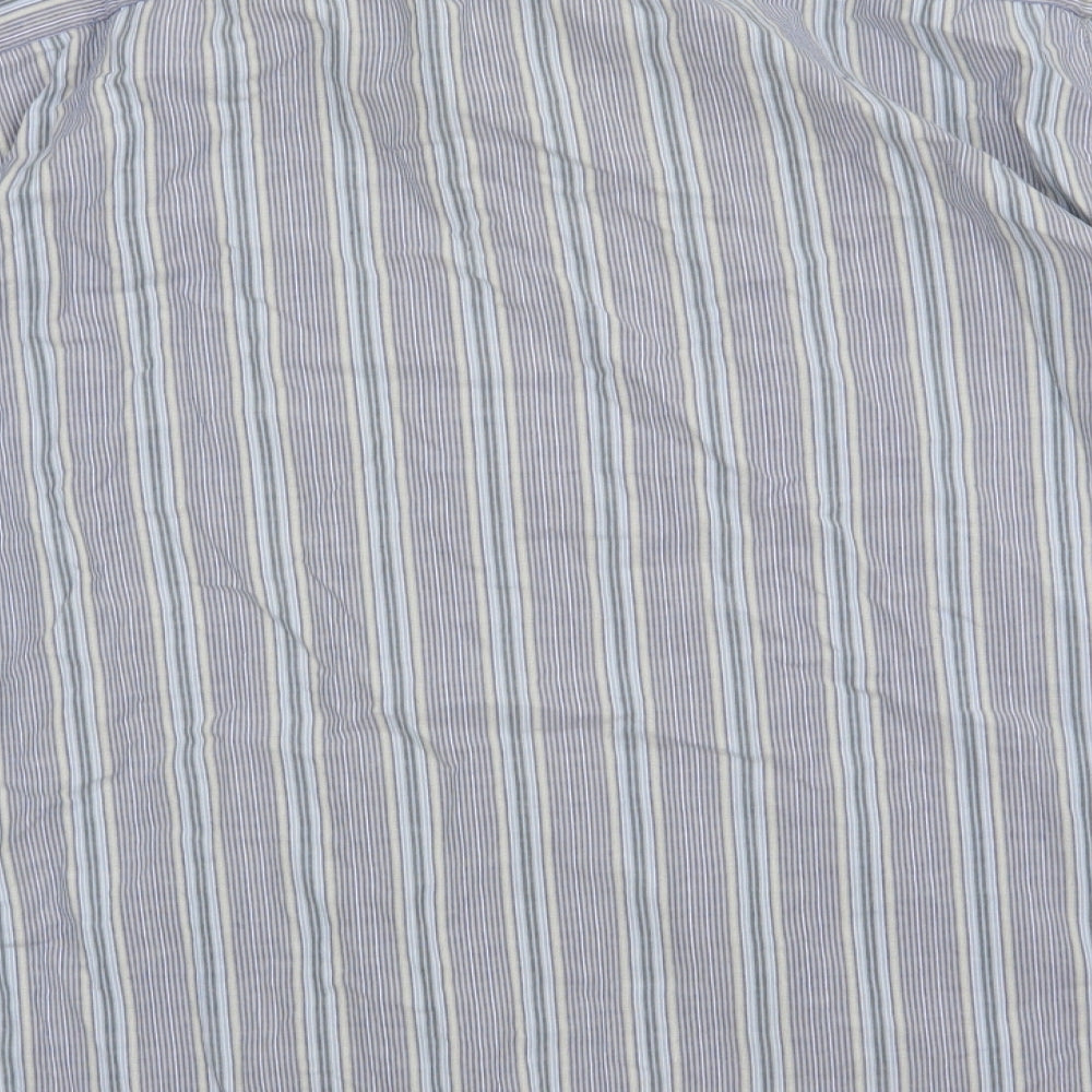 Debenhams Mens Blue Striped Cotton Button-Up Size L Collared Button