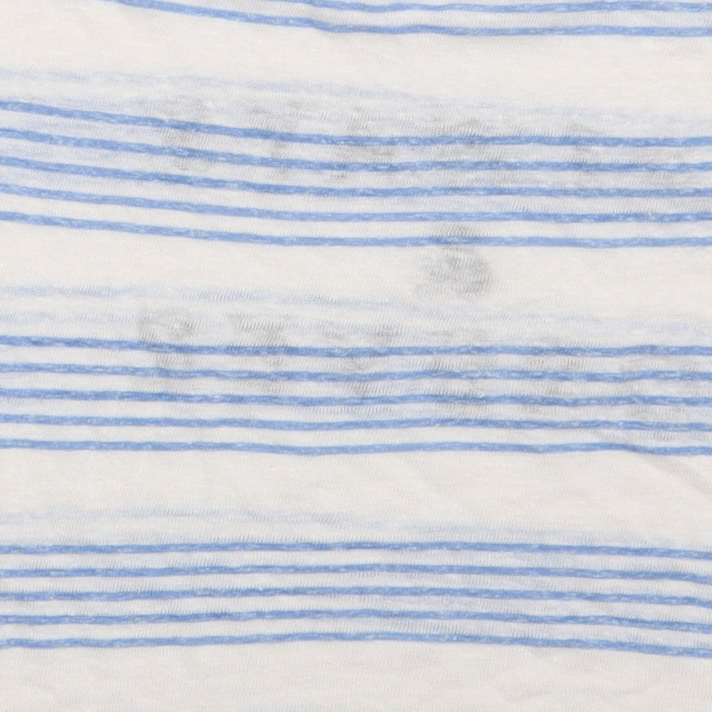 Marks & Spencer Womens Blue Striped Linen Cropped T-Shirt Size 8 Crew Neck - always & forever
