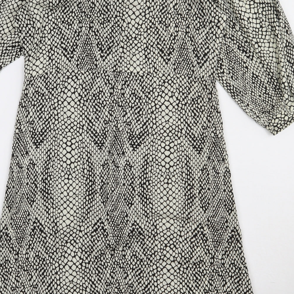 Stradivarius Womens Beige Animal Print Polyester A-Line Size S V-Neck Button