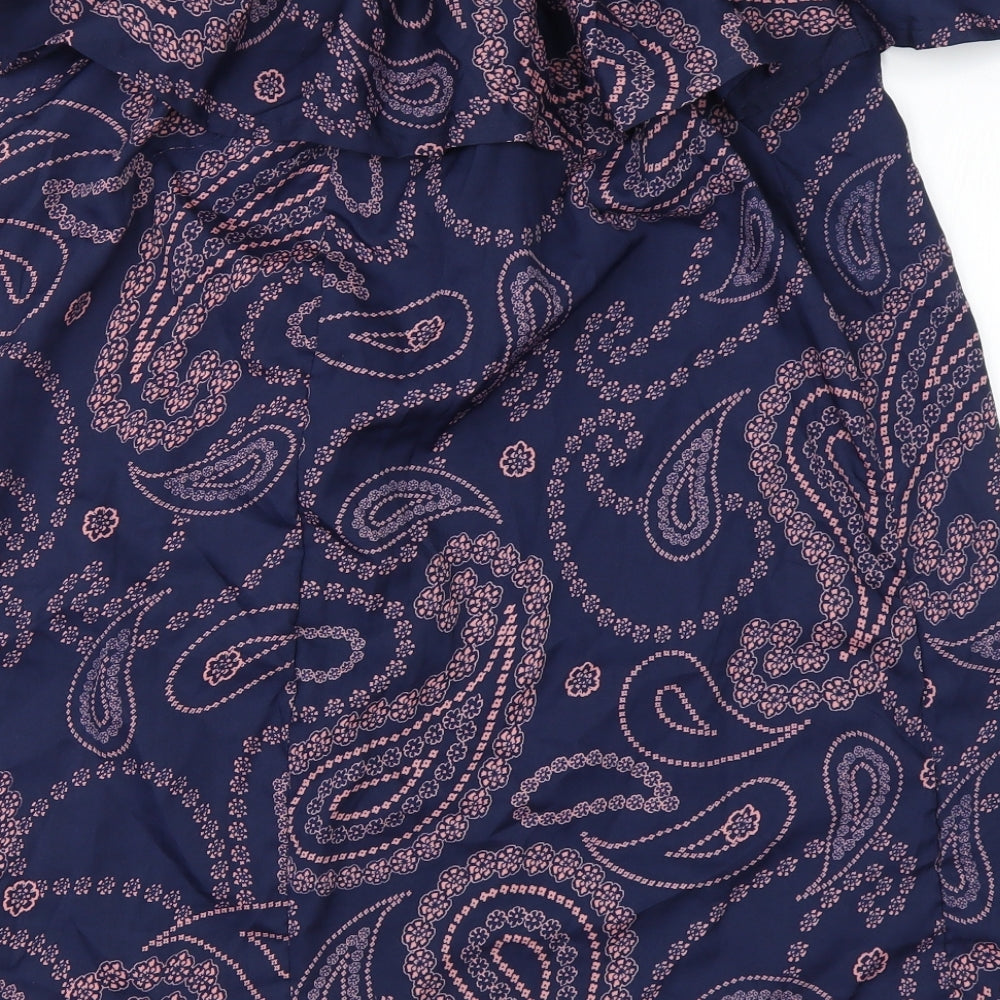 Primark Womens Blue Paisley Polyester A-Line Size 12 Off the Shoulder Pullover