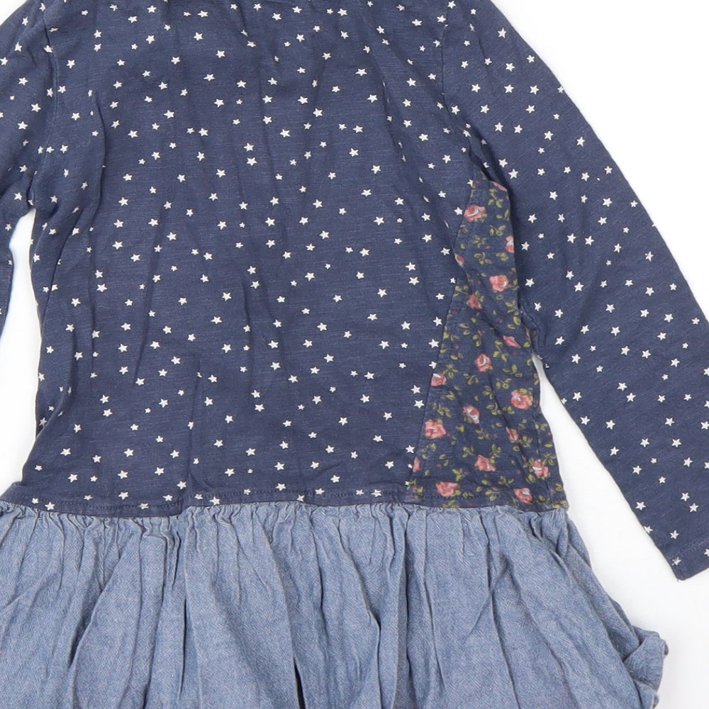 NEXT Girls Blue Geometric Cotton T-Shirt Dress Size 18-24 Months Round Neck Pullover - Smile