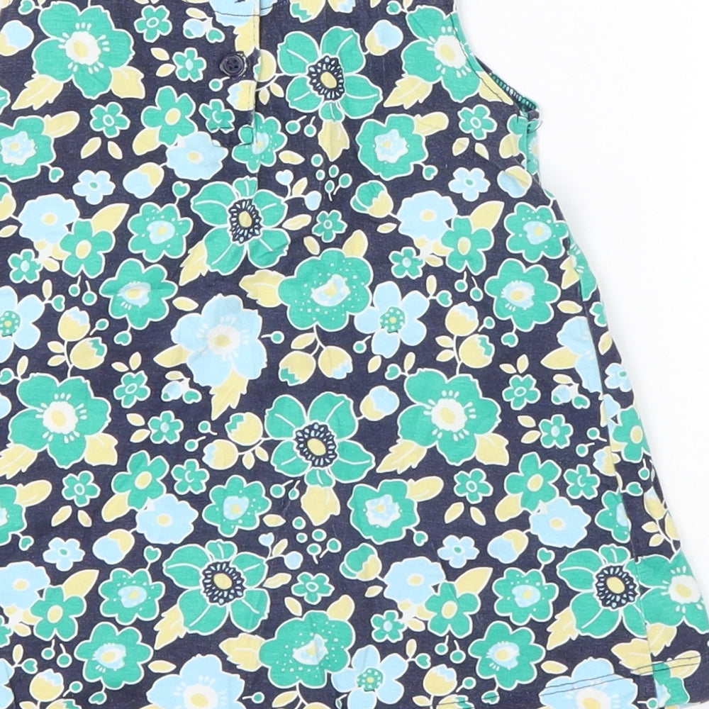 Mini Club Girls Green Floral Cotton T-Shirt Dress Size 18-24 Months Round Neck Pullover