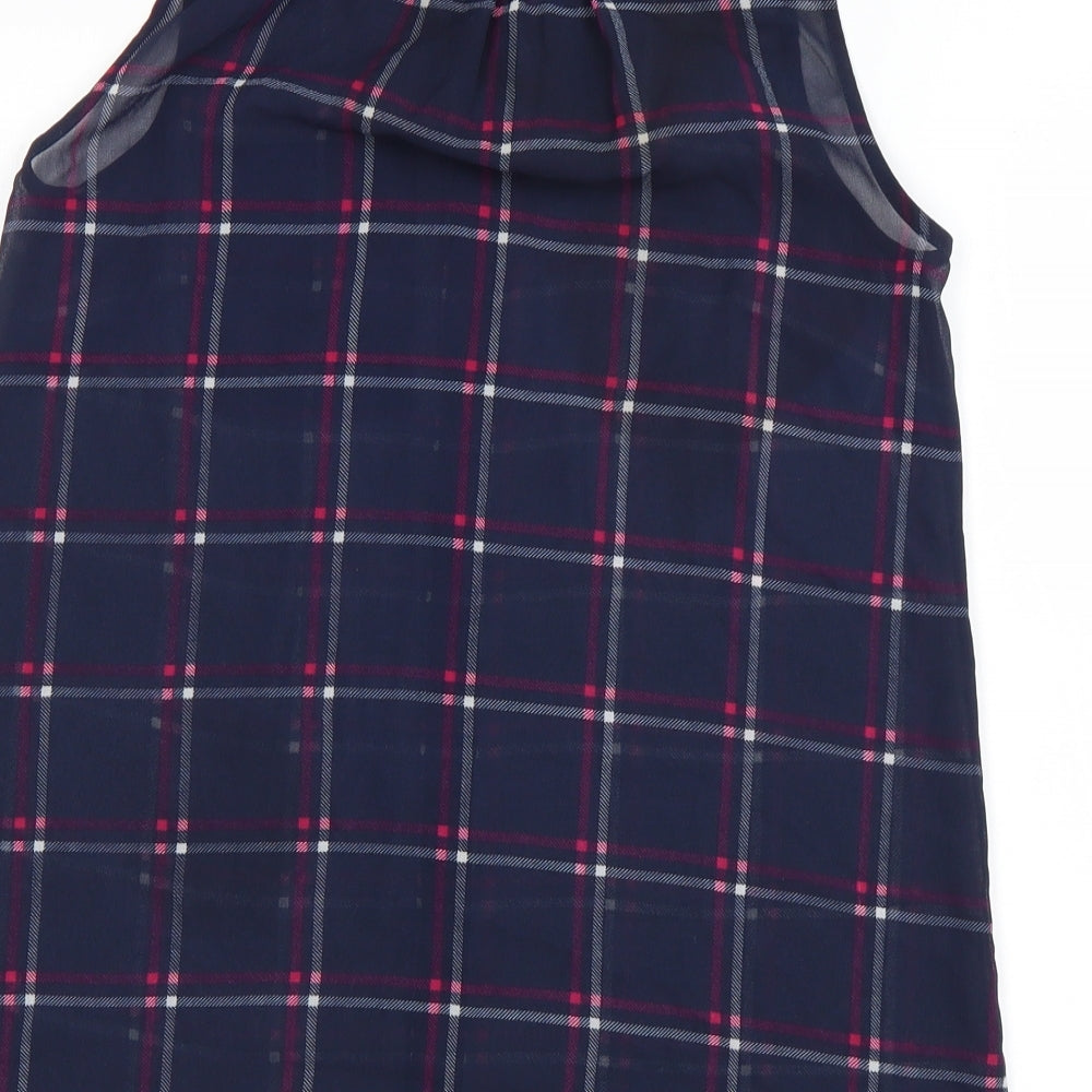 New Look Womens Blue Check Polyester Basic Button-Up Size 8 Collared