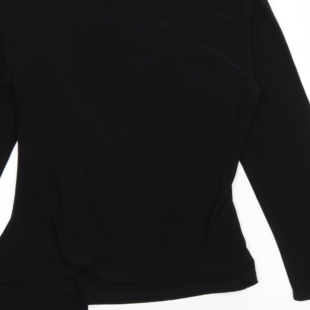 Paris Paris Womens Black Polyester Basic T-Shirt Size S V-Neck - Embellished
