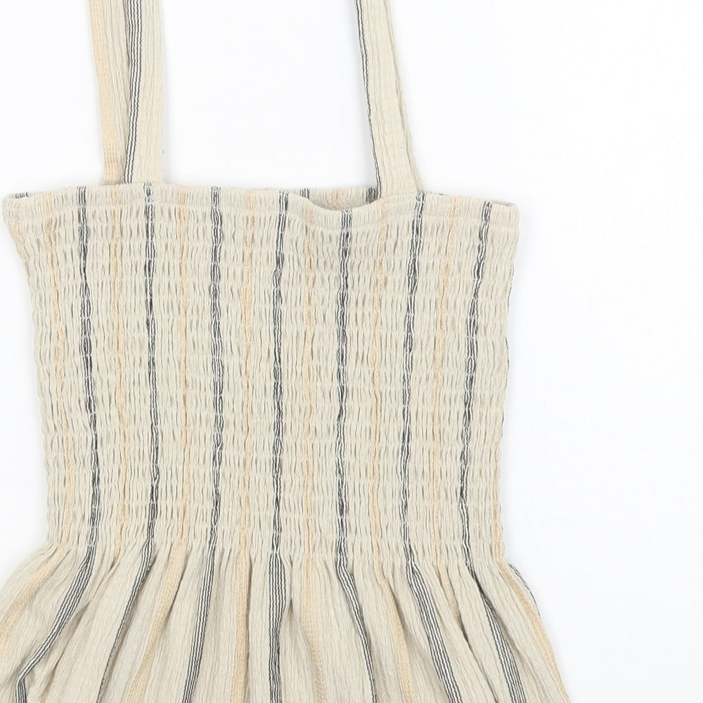 Select Womens Beige Striped Polyester Camisole Blouse Size S Square Neck