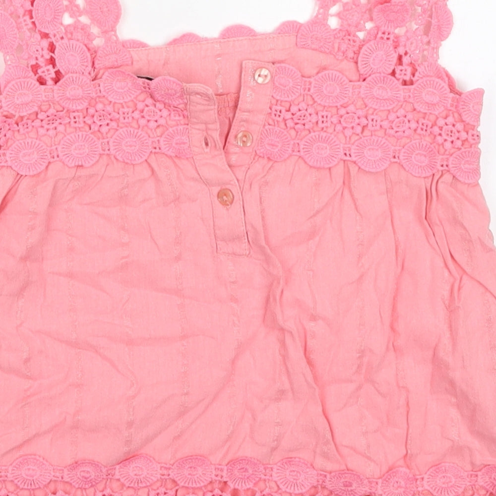 River Island Girls Pink Cotton Basic Tank Size 5 Years Square Neck Button