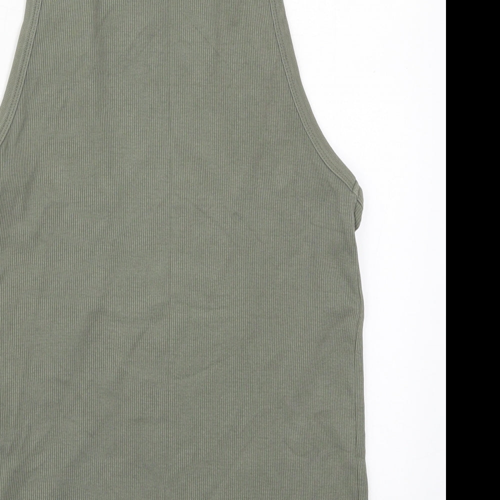 Soviet Jeans Womens Green Cotton Basic Tank Size L Round Neck