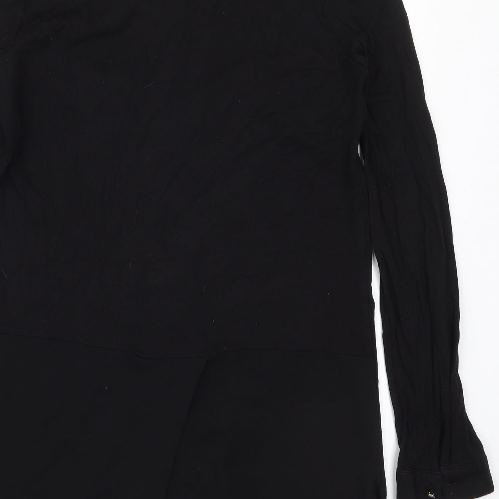 Marks & Spencer Womens Black Polyester Basic Button-Up Size 8 Collared