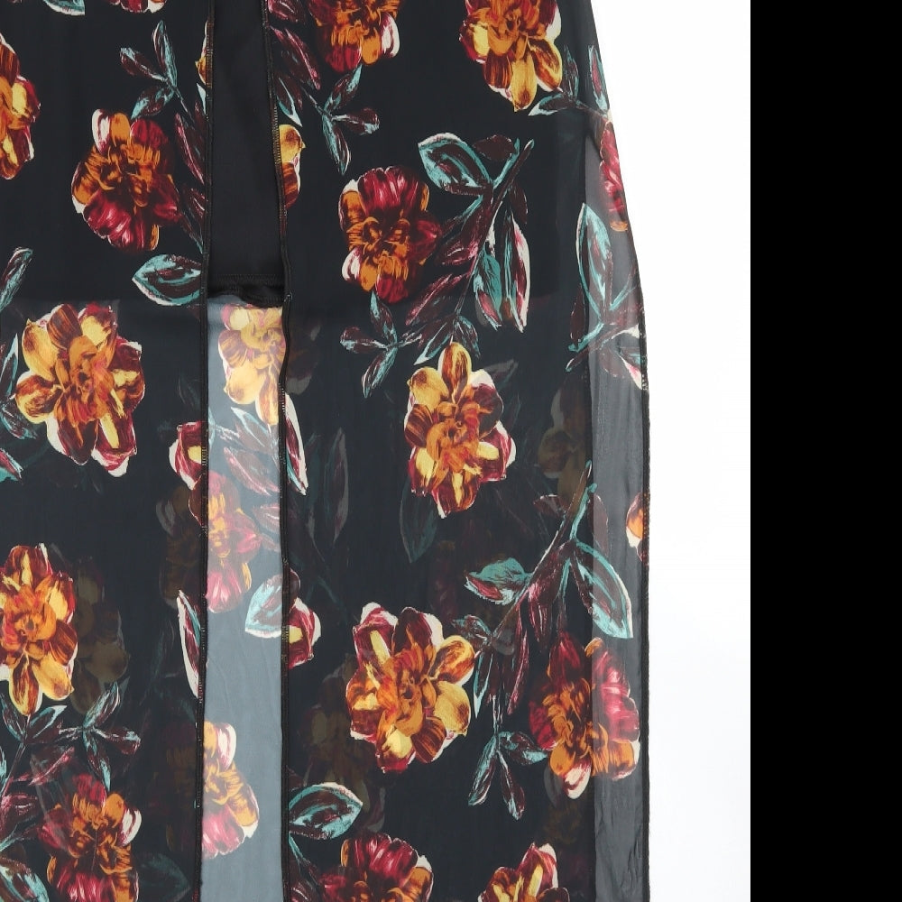 Urban Diva Womens Black Floral Polyester Basic Blouse Size 14 Round Neck - Longline
