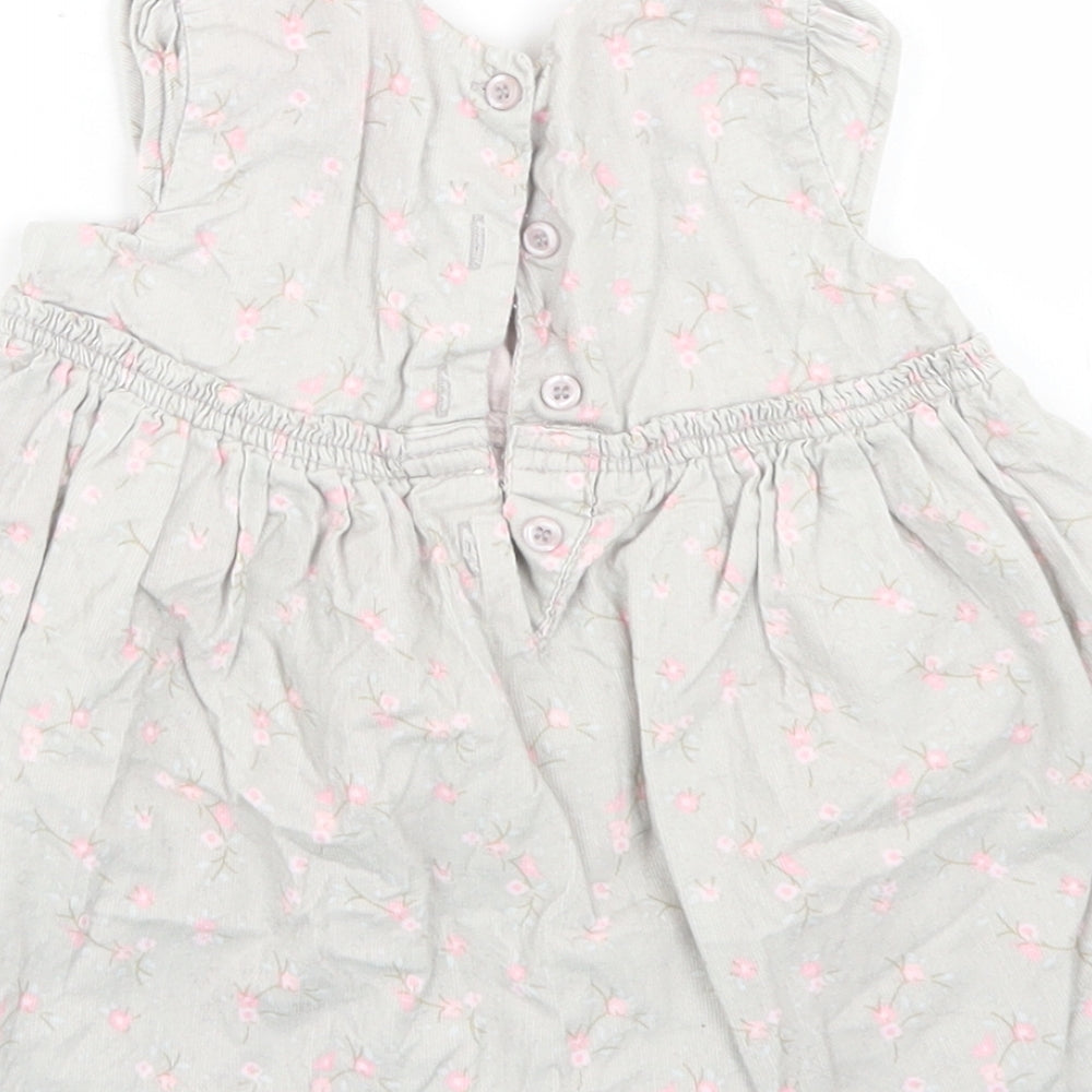 Matalan Girls Grey Floral Cotton Skater Dress Size 6-9 Months Round Neck Button
