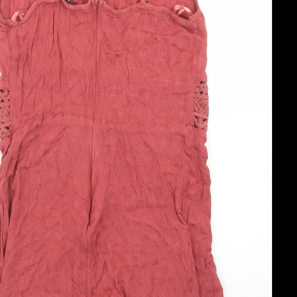 Primark Womens Brown Viscose Playsuit One-Piece Size 8 Zip - crochet waist detail