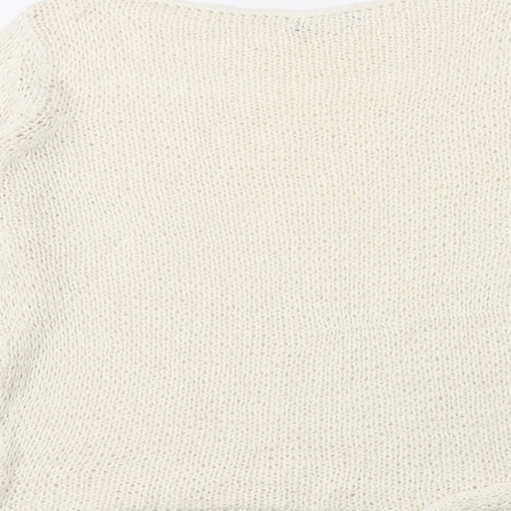 Preworn Womens Ivory Boat Neck Acrylic Cape Jumper Size 4