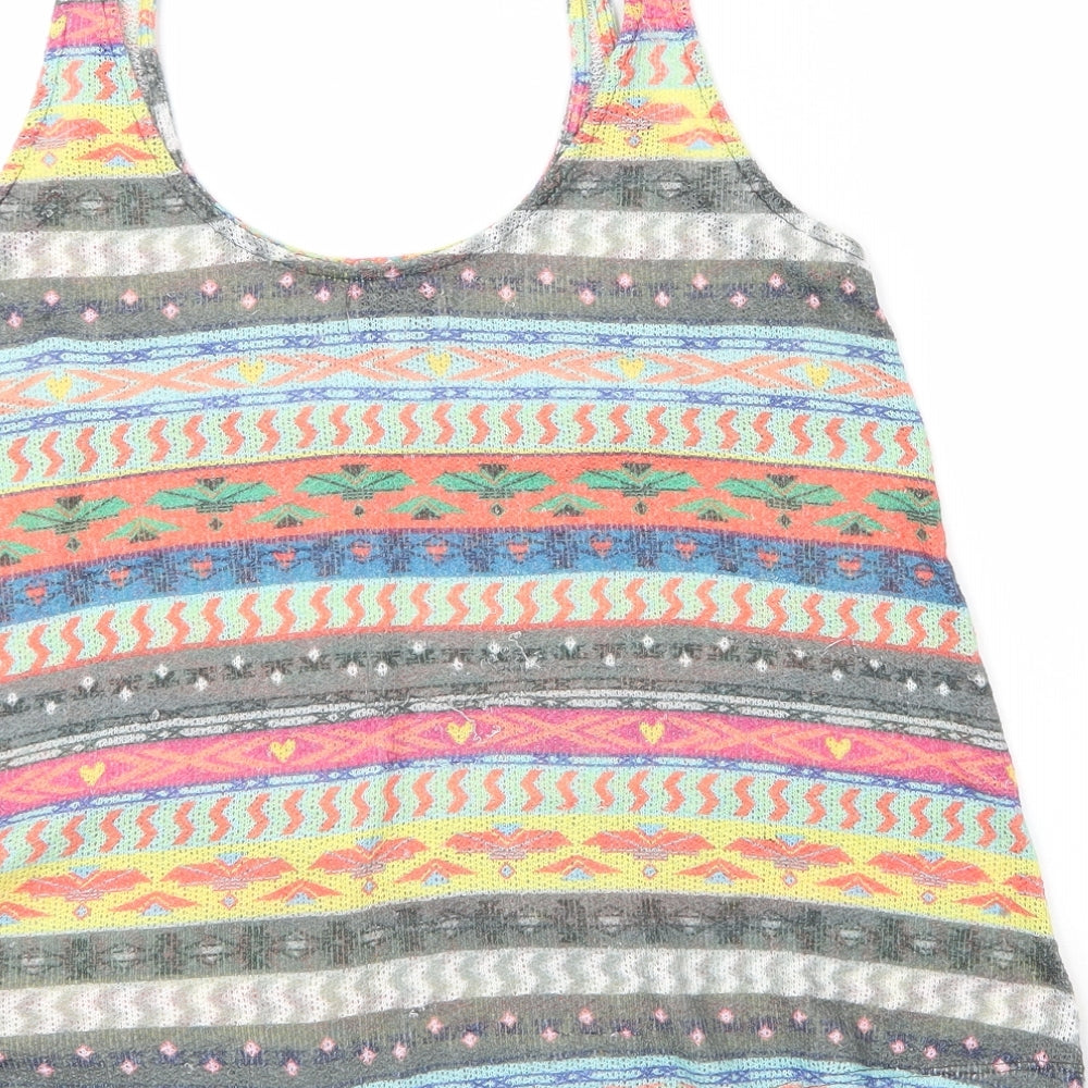 Zara Womens Multicoloured Geometric Polyester Basic Tank Size M Scoop Neck