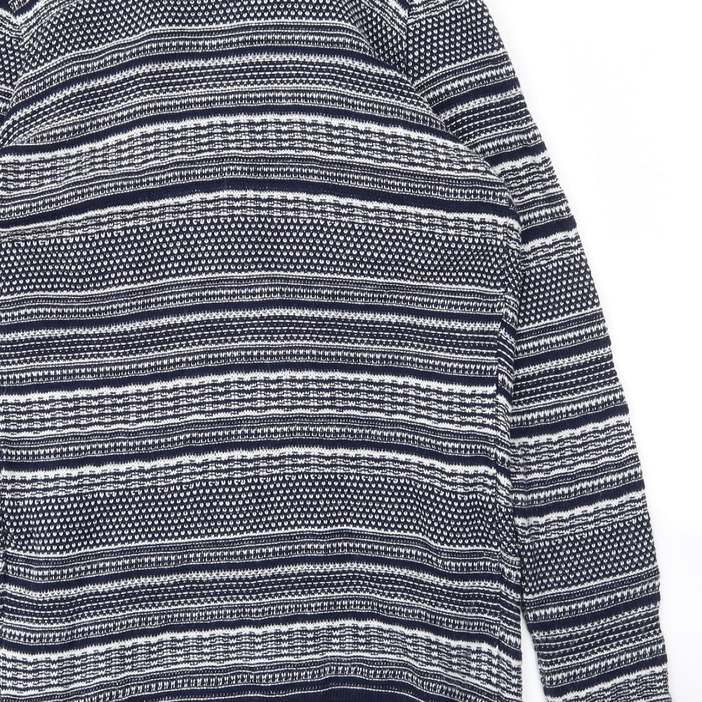 M&Co Womens Blue V-Neck Striped Acrylic Cardigan Jumper Size 14