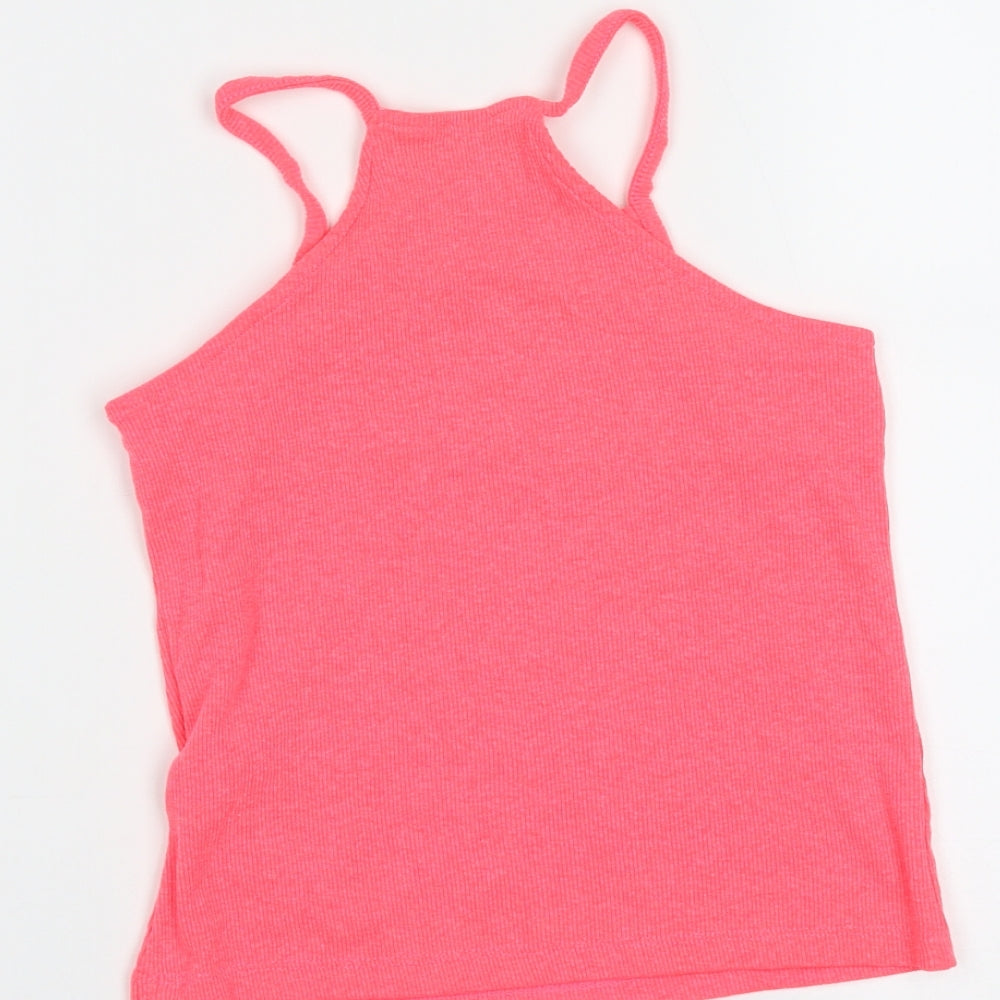 Marks & Spencer Girls Pink Polyester Basic Tank Size 6-7 Years Round Neck