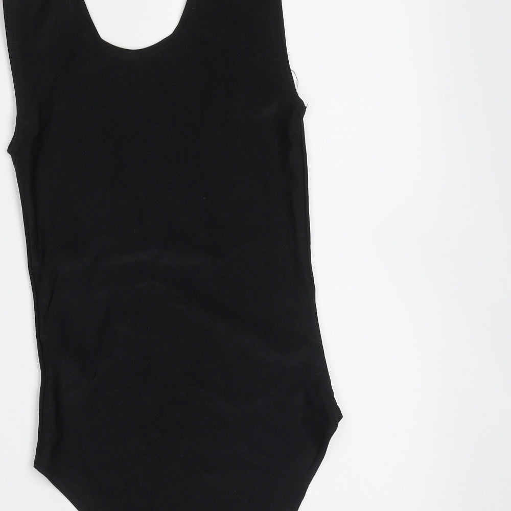 Preworn Girls Black Nylon Leotard One-Piece Size 7-8 Years