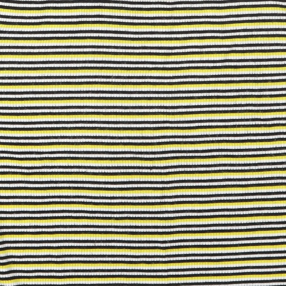 Zara Womens Yellow Striped Viscose Basic T-Shirt Size S Off the Shoulder