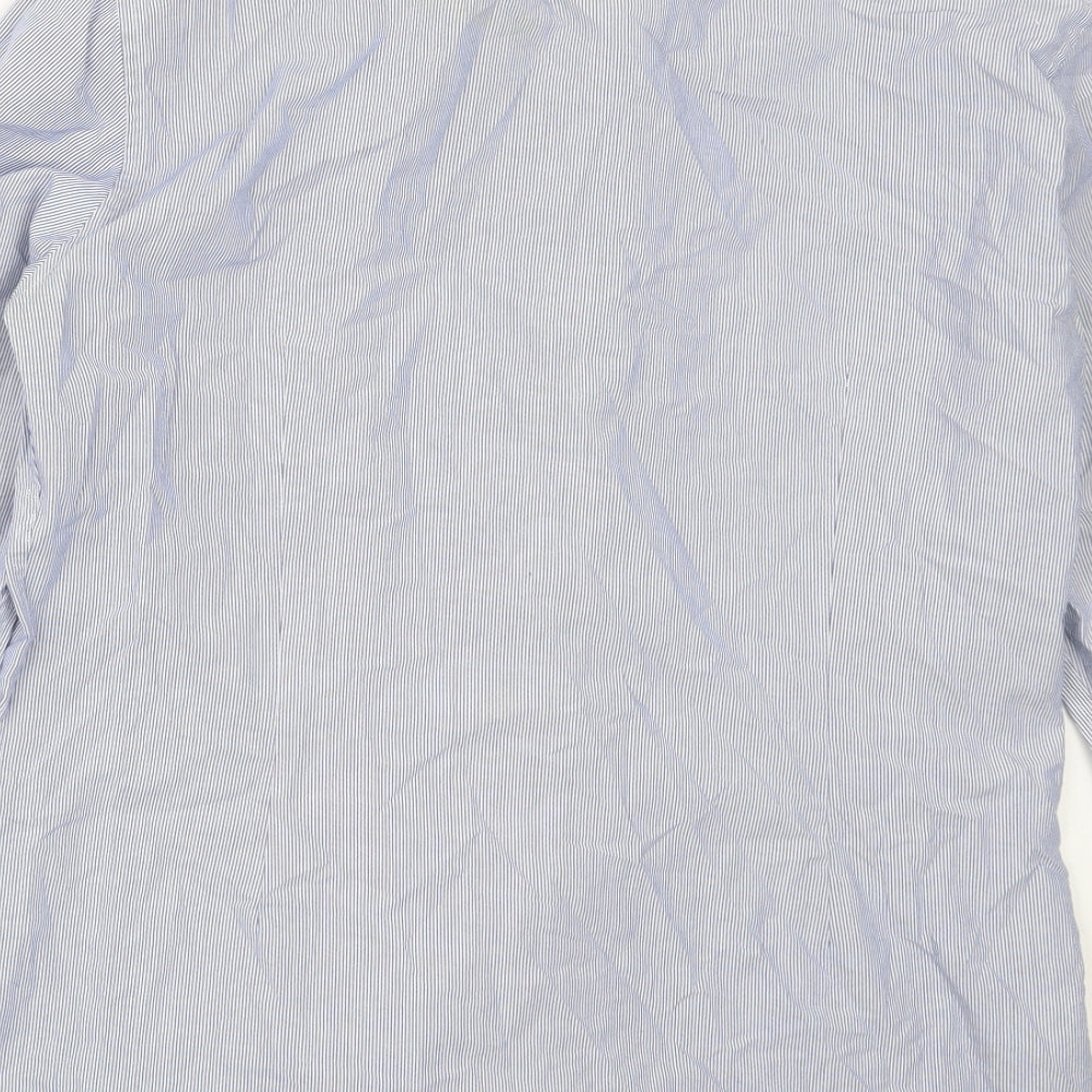 Marks and Spencer Mens Blue Striped Cotton Button-Up Size 16 Collared
