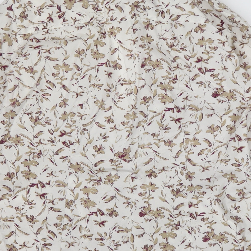 Eddie Bauer Mens Ivory Floral Cotton Button-Up Size M Collared Button