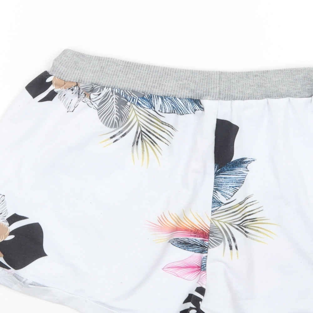 Preworn Womens White Floral Polyester Bermuda Shorts Size L L4 in Regular Drawstring