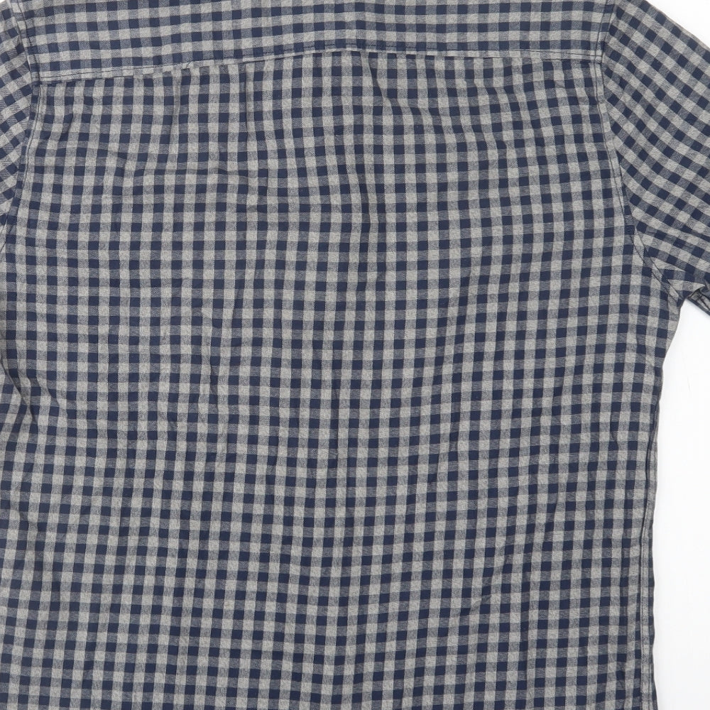 Matalan Mens Blue Check Cotton Button-Up Size S Collared Button
