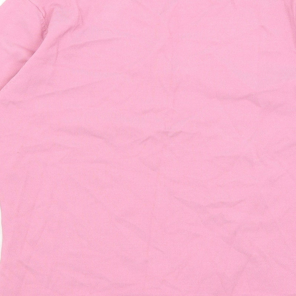 Colour Works Womens Pink Viscose Basic T-Shirt Size S V-Neck